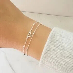 Sterling Silver Heart Bracelet, Cute Dainty Gift Bracelet